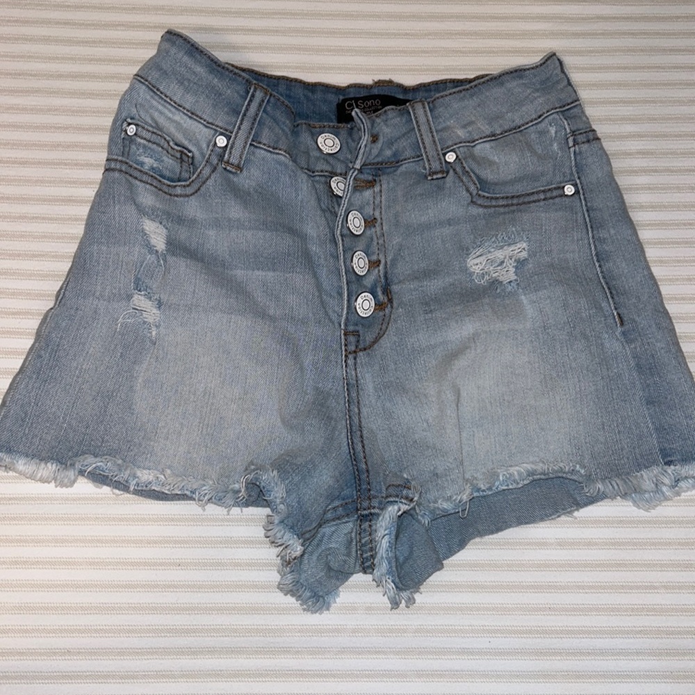 High Rise Light Wash Denim Shorts size: 0/24